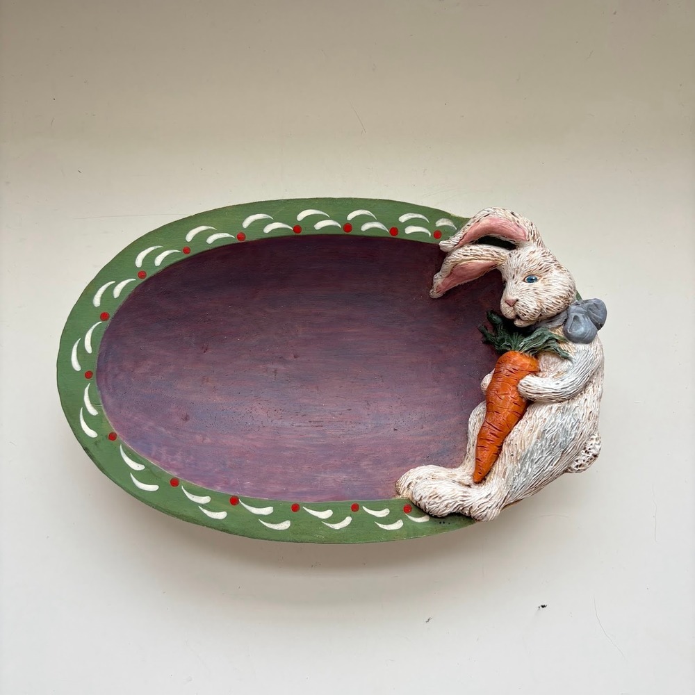 Vintage Kurt S Adler Easter Bunny Rabbit Candy Dish Oval Resin Bowl Figurine